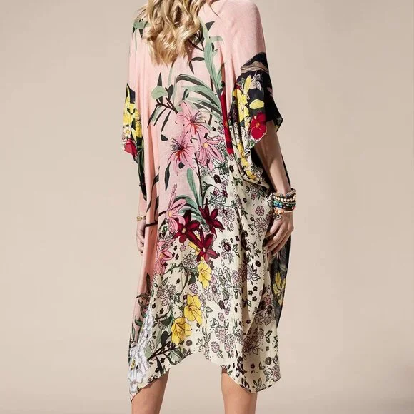 Floral Print Kimono Lightweight Boho Duster Airy Cardigan - Picture 3 of 8